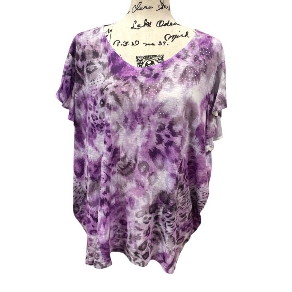 Time and Tru Women's Flutter Sleeve Purple Animal Print Blouse
